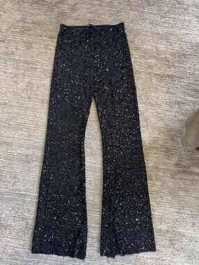 Zara Black Sequin Flare Pants Size S